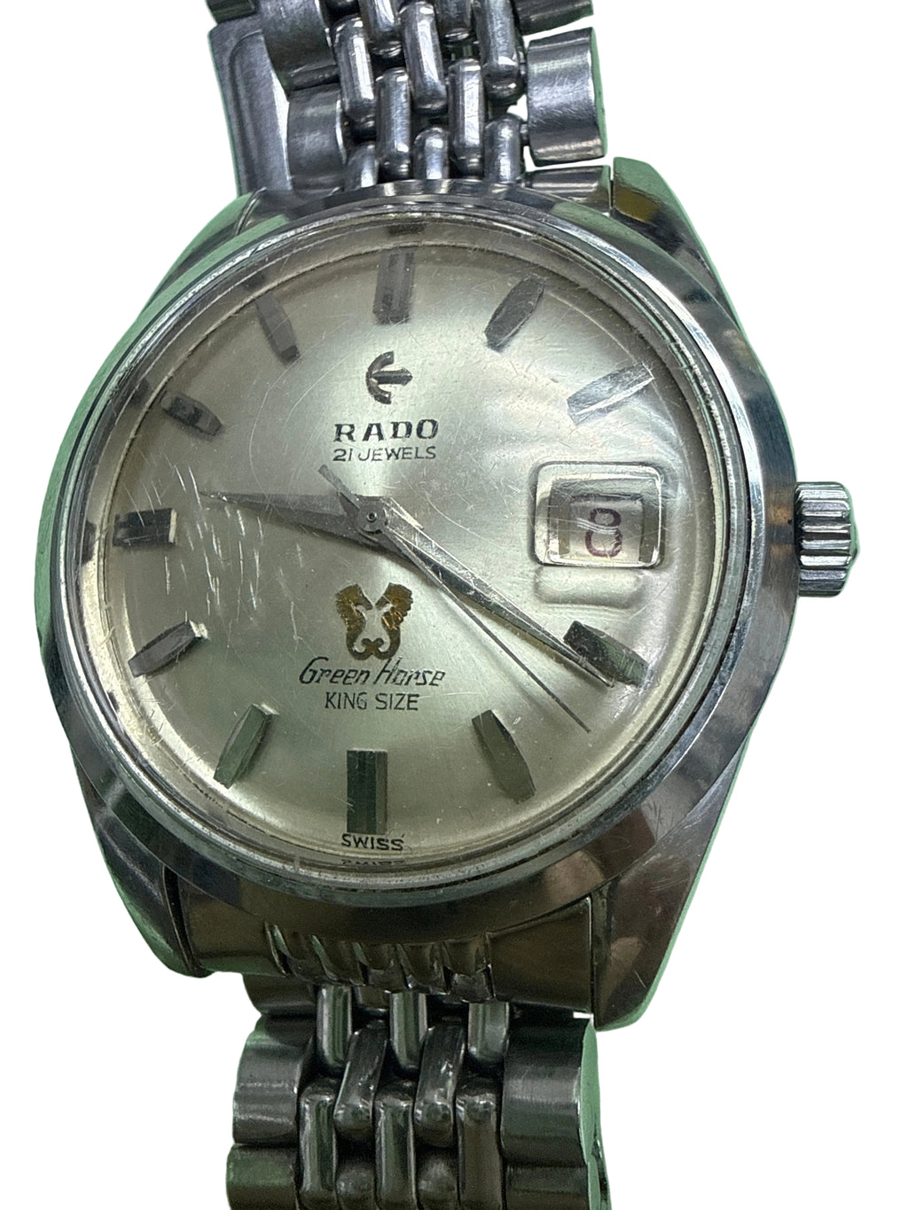「 成功出售 」罕見37mm大錶徑・全原裝米珠帶] 1960s 瑞士雷達 Rado Green Horse King Size 手動上鏈機械錶 - 瑞士原廠 Cal. AS 1702/03 / 21石名芯 / 原裝放大鏡膠鏡 / 接近9成新