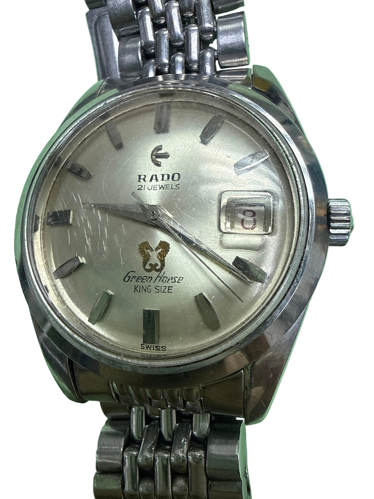 「 成功出售 」罕見37mm大錶徑・全原裝米珠帶] 1960s 瑞士雷達 Rado Green Horse King Size 手動上鏈機械錶 - 瑞士原廠 Cal. AS 1702/03 / 21石名芯 / 原裝放大鏡膠鏡 / 接近9成新