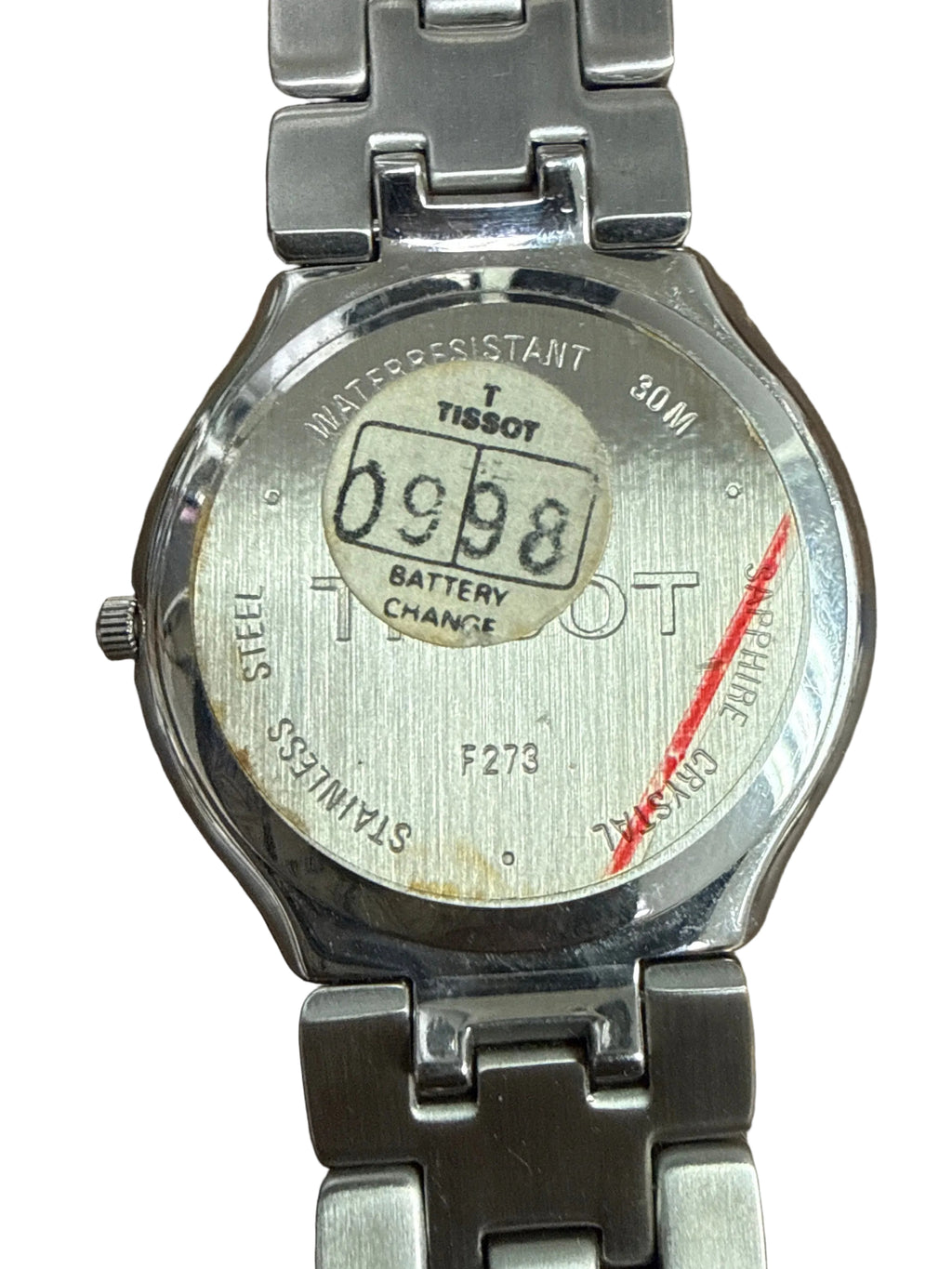 [極致6mm超薄白瓷面] 1990s Vintage Tissot 瑞士石英正裝錶｜純白瓷感羅馬字盤・軌道刻度・6點位對稱日曆・立體拋光噴砂原裝鋼帶 (Full Links 全齊格)