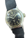 [二戰操兵字軍錶] 1940s Vintage West End Watch Co. 西點 Sowar Prima｜瑞士 FHF 68 手動名機・黑面夜光數字・軌道分鐘圈・經典 28mm Boy Size・黑色 NATO 帶
