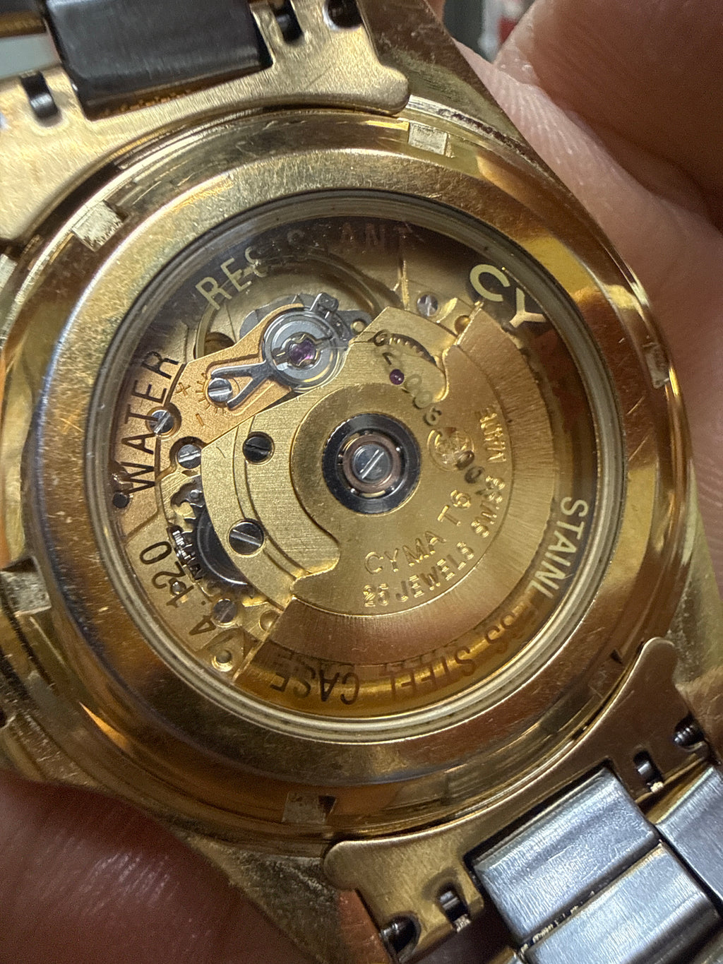 [黃金百事水鬼] 1990s Vintage Cyma 1862 司馬 100M 潛水錶｜瑞士 ETA 2824-2 自動名機 (停秒)・罕見黃金底紅藍百事單向圈・藍寶石鏡面・螺絲鎖霸・原裝包金鋼帶 (17cm)