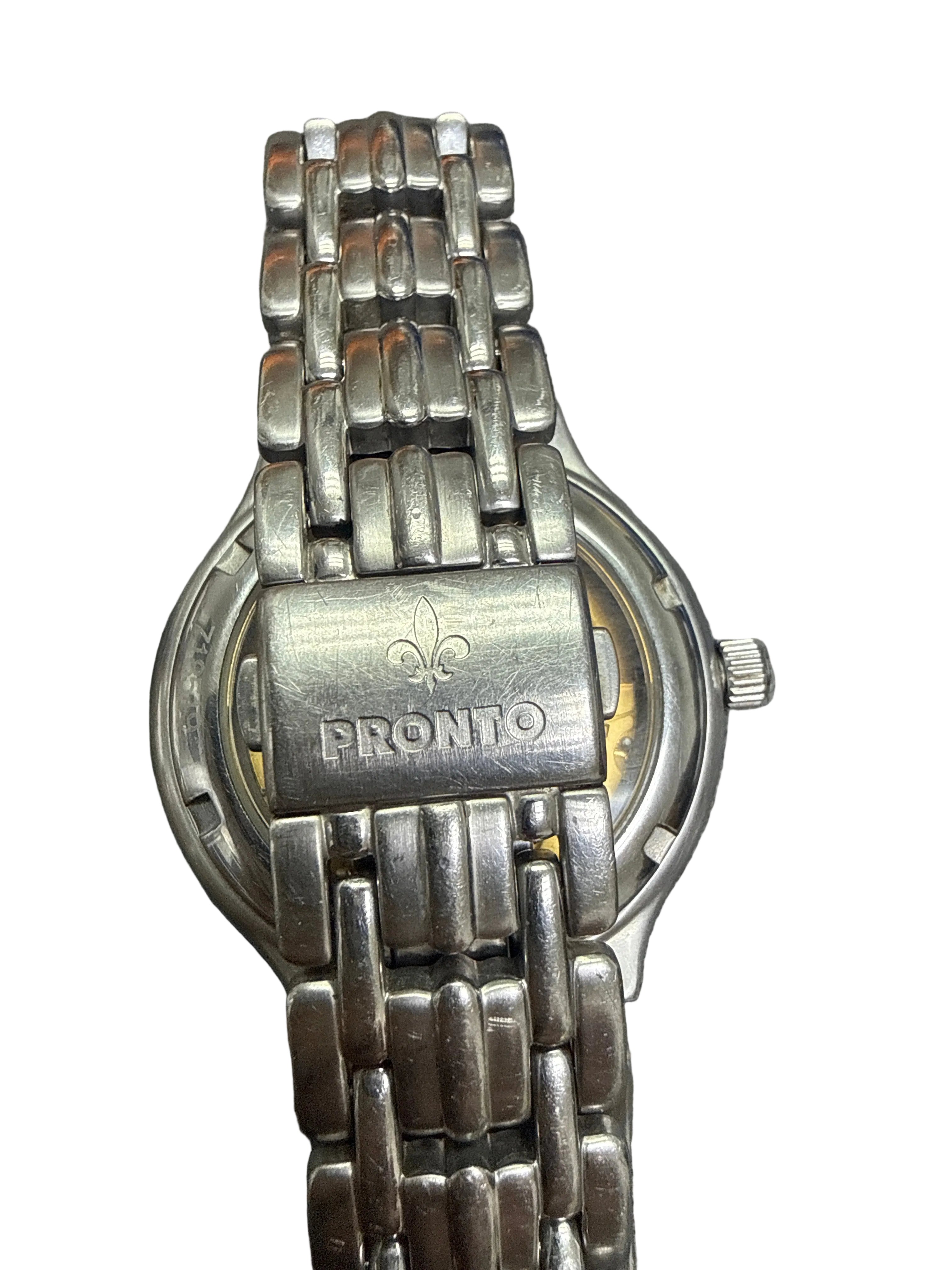 [招牌鳶尾花鎖把] 1990s Vintage Pronto 博多 Tropic Master 1890｜瑞士 ETA 2824-2 (25石停秒透底)・磨砂銀面 6-9-12 水晶字釘・原裝一體式頂級工藝鋼帶 (手圍18.5cm)