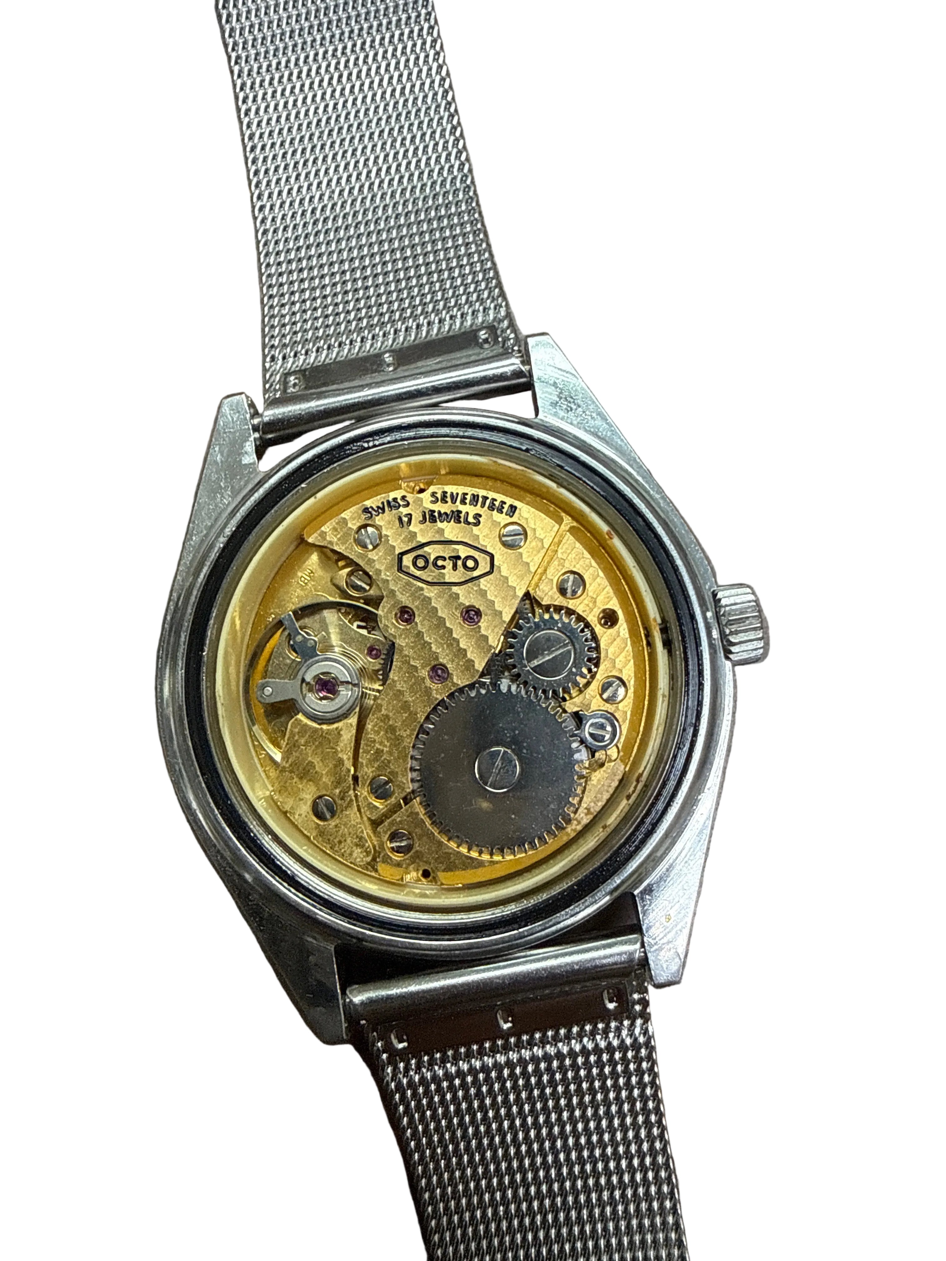 [平玩70年代飛彈老味] Vintage OCTO Missilemaster 樂都飛彈之王｜瑞士 FHF ST 96-4 手動名芯 (擺幅200°+)・12點立體章配草寫飛彈字・慢跳日曆・精鋼米蘭帶