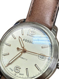 [正統Swiss Made] Fossil 瑞士製造高階系列 奶白面自動正裝錶 - 瑞士原廠 Cal. STP 1-11 名芯 / 拱形水晶鏡 / 透底設計 / 襯復古棕皮帶