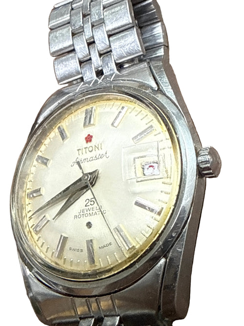[1975年全原裝紅梅] Vintage Titoni 梅花錶 Air Master 自動鋼錶 - 瑞士原廠 ETA 2824-2 / 經典卜面 / 立體紅梅標誌 / 原裝鋼帶連標誌把的