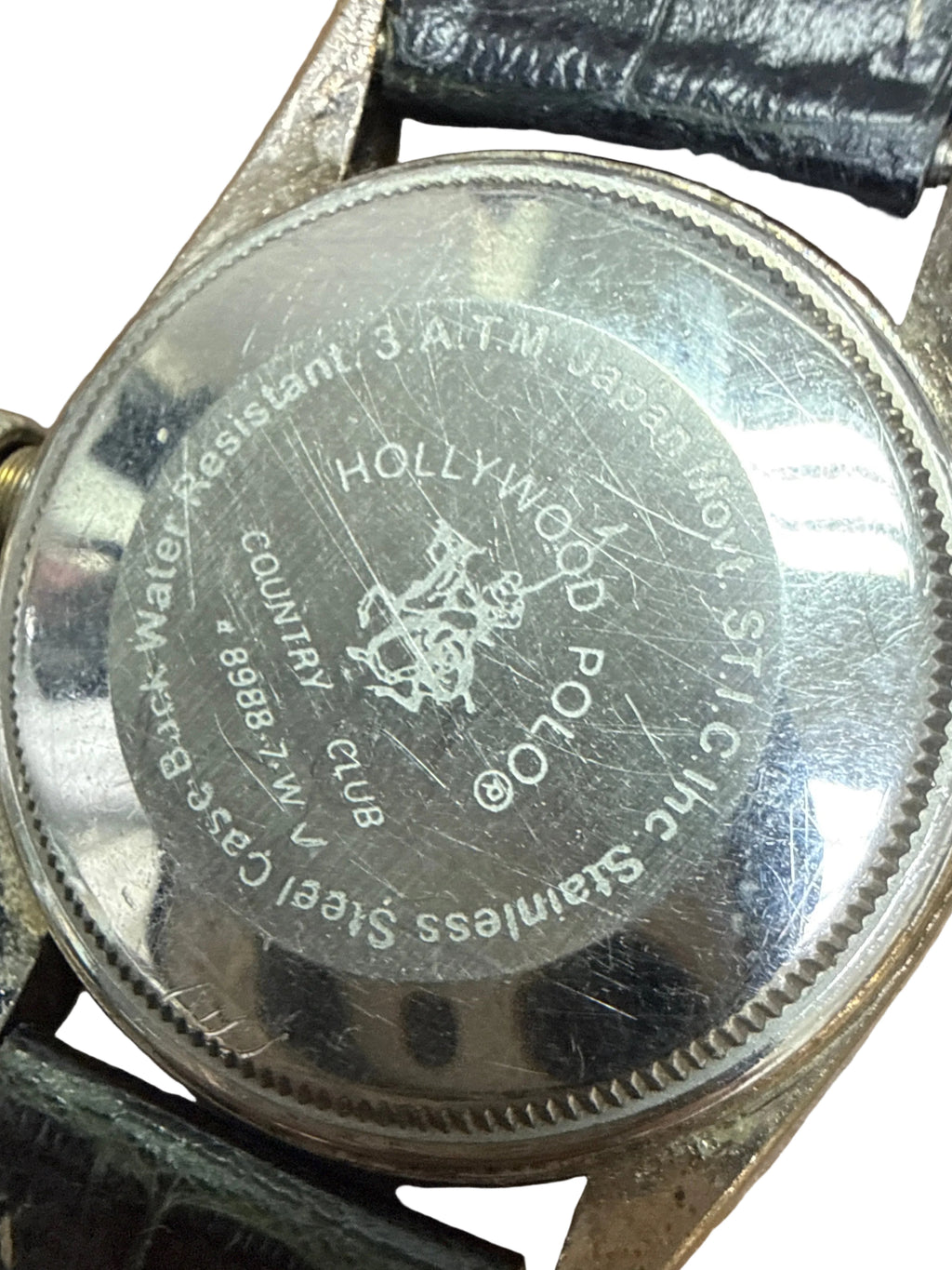 [好萊塢紀念款鎖把] Vintage Polo Club Hollywood 尊貴黑金自動錶 - 17石 21600高頻機芯 (快跳日曆) / 旋入式螺絲鎖霸 / 經典黑金面盤 / 高級鱷魚紋皮帶