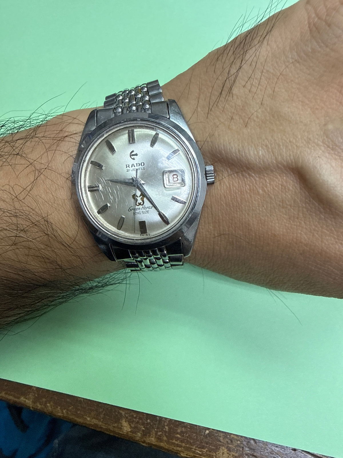 「 成功出售 」罕見37mm大錶徑・全原裝米珠帶] 1960s 瑞士雷達 Rado Green Horse King Size 手動上鏈機械錶 - 瑞士原廠 Cal. AS 1702/03 / 21石名芯 / 原裝放大鏡膠鏡 / 接近9成新