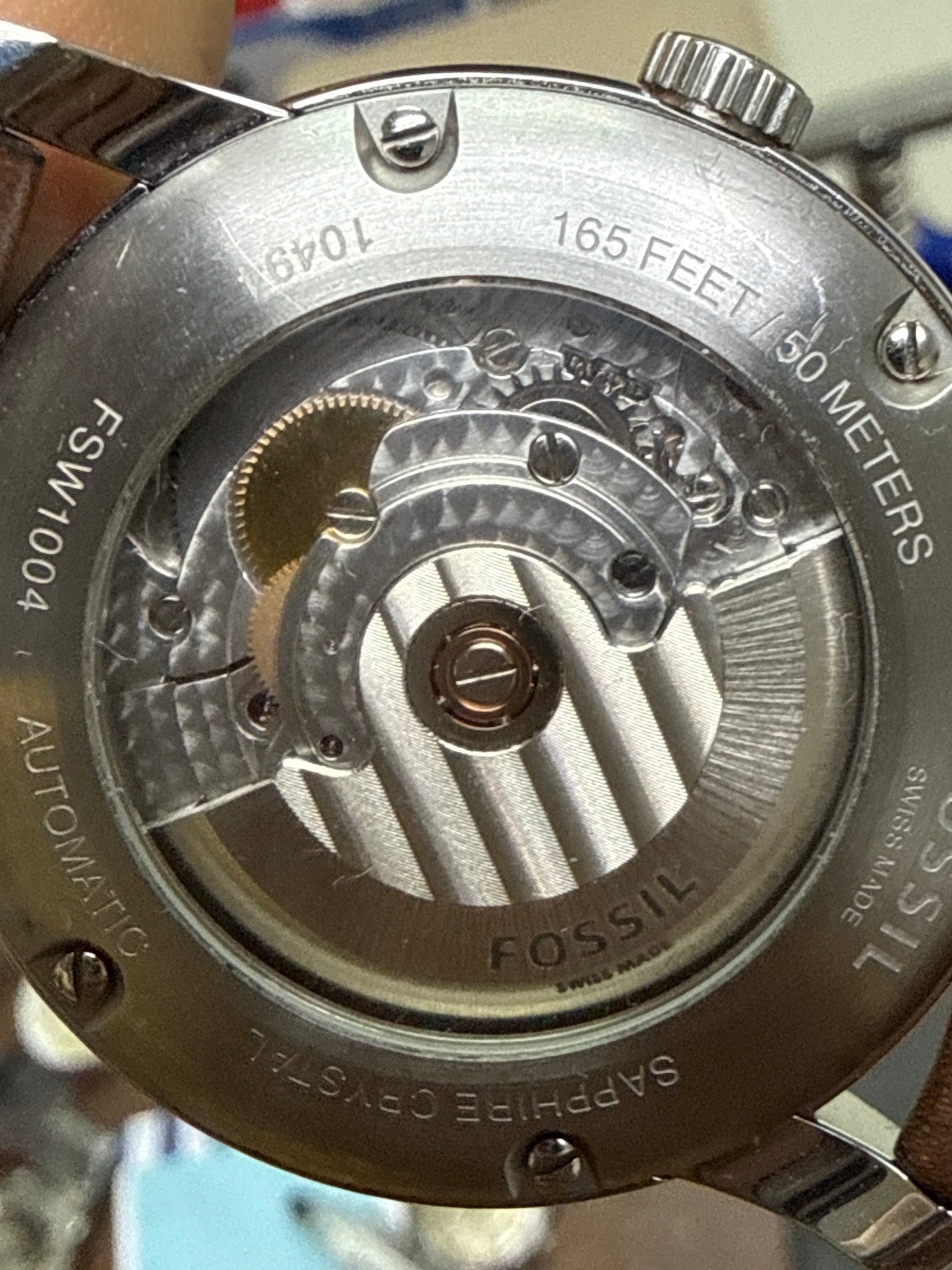[正統Swiss Made] Fossil 瑞士製造高階系列 奶白面自動正裝錶 - 瑞士原廠 Cal. STP 1-11 名芯 / 拱形水晶鏡 / 透底設計 / 襯復古棕皮帶