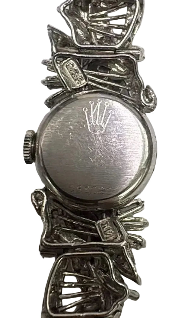 ⁠【周大福手工訂製全鑽手鐲】1960s 勞力士 Rolex Precision 18K白金晚裝腕錶 24粒天然美鑽圈 CTF梯方鑽藤蔓手鐲 (總重21.93g / 總長16cm) 瑞士原廠手動名芯⁠