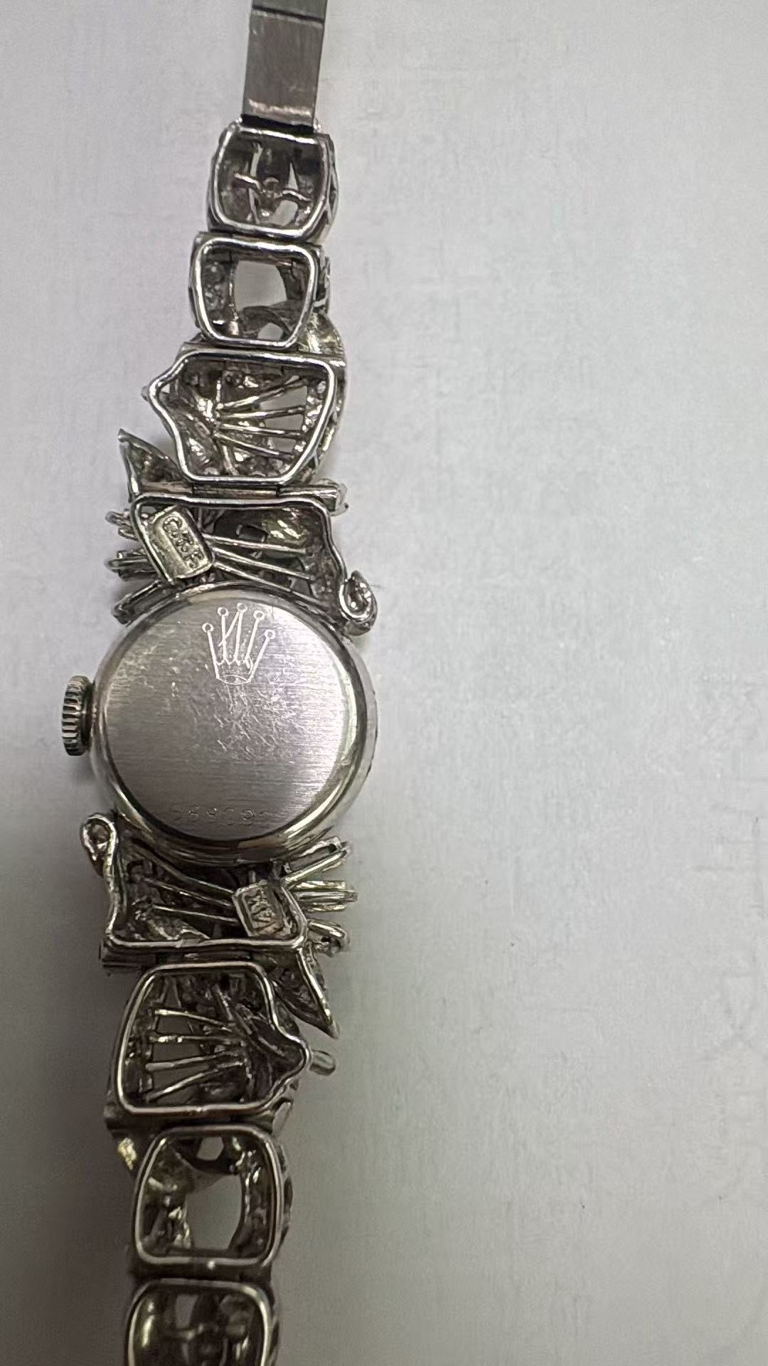 ⁠【周大福手工訂製全鑽手鐲】1960s 勞力士 Rolex Precision 18K白金晚裝腕錶 24粒天然美鑽圈 CTF梯方鑽藤蔓手鐲 (總重21.93g / 總長16cm) 瑞士原廠手動名芯⁠