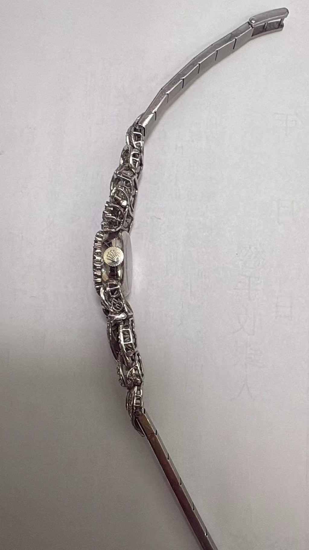 ⁠【周大福手工訂製全鑽手鐲】1960s 勞力士 Rolex Precision 18K白金晚裝腕錶 24粒天然美鑽圈 CTF梯方鑽藤蔓手鐲 (總重21.93g / 總長16cm) 瑞士原廠手動名芯⁠