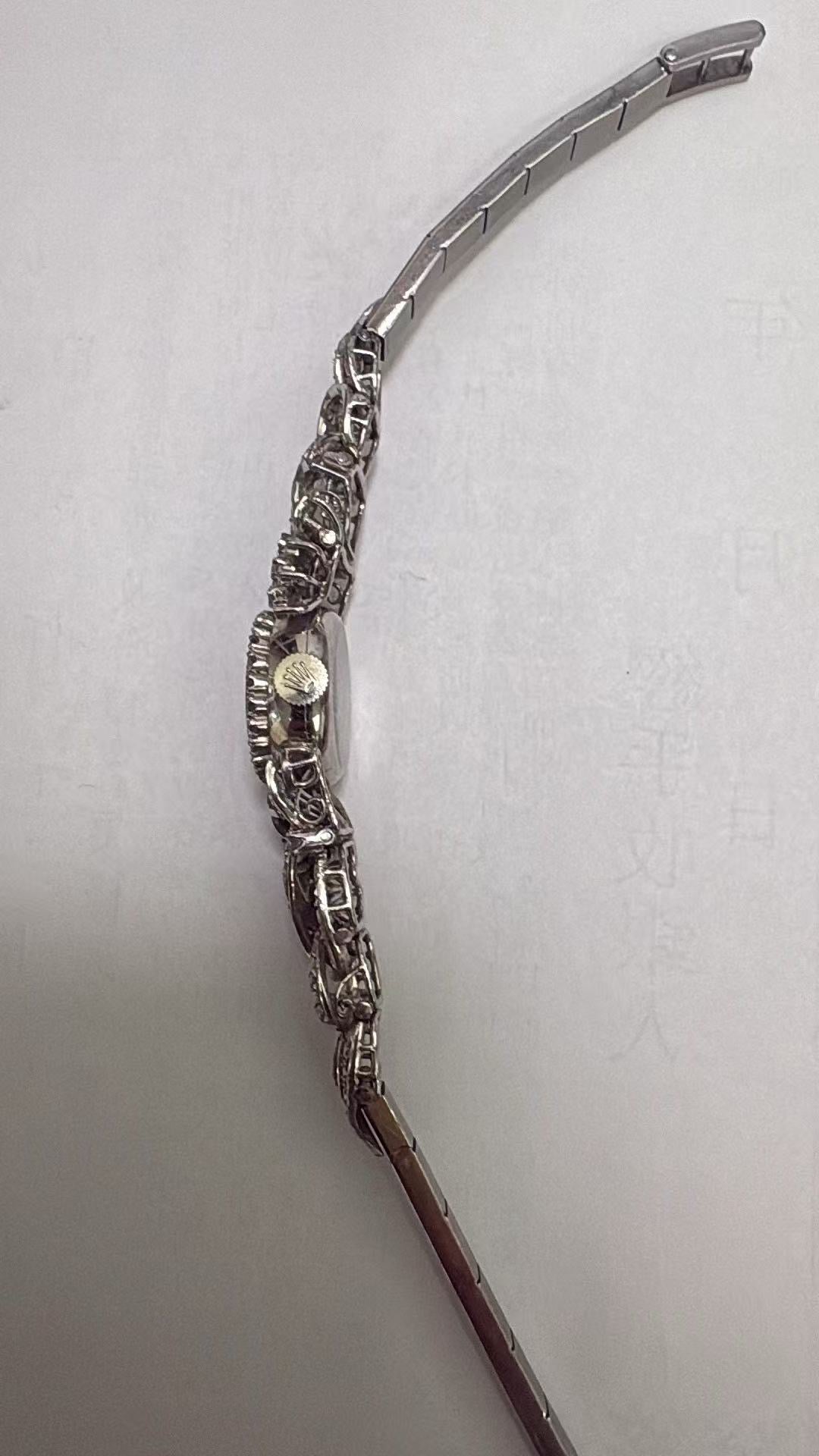 ⁠【周大福手工訂製全鑽手鐲】1960s 勞力士 Rolex Precision 18K白金晚裝腕錶 24粒天然美鑽圈 CTF梯方鑽藤蔓手鐲 (總重21.93g / 總長16cm) 瑞士原廠手動名芯⁠