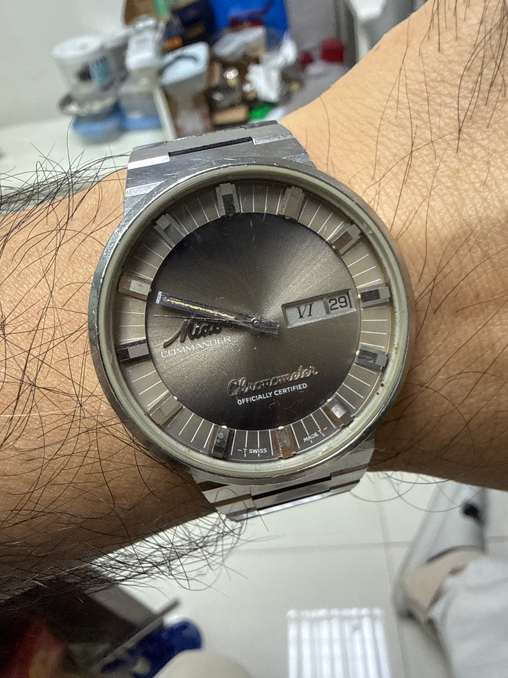 [36000超高頻天文台] 1970s Vintage Mido 美度 Commander 坦克鋼帶腕錶 - 瑞士原廠 ETA 2837 / 雙曆連體窗 / 原裝坦克車鋼帶 / 簽字霸的