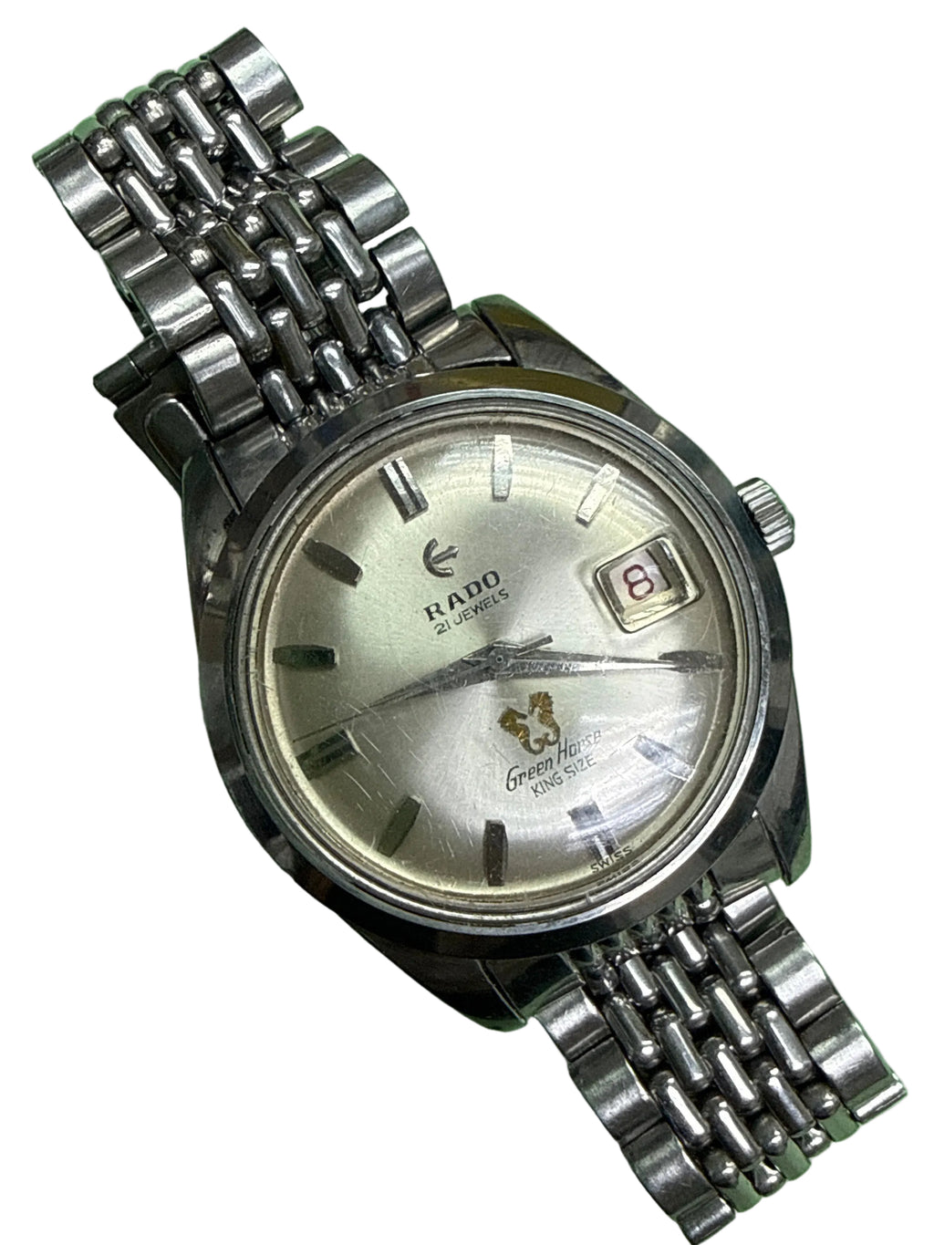 「 成功出售 」罕見37mm大錶徑・全原裝米珠帶] 1960s 瑞士雷達 Rado Green Horse King Size 手動上鏈機械錶 - 瑞士原廠 Cal. AS 1702/03 / 21石名芯 / 原裝放大鏡膠鏡 / 接近9成新