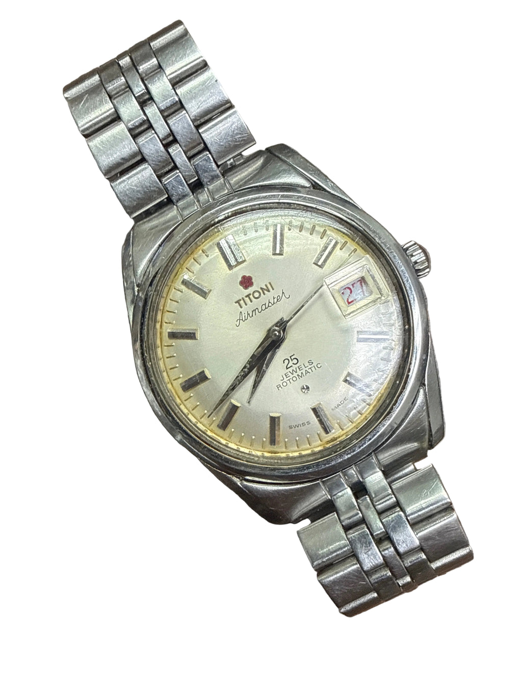 [1975年全原裝紅梅] Vintage Titoni 梅花錶 Air Master 自動鋼錶 - 瑞士原廠 ETA 2824-2 / 經典卜面 / 立體紅梅標誌 / 原裝鋼帶連標誌把的