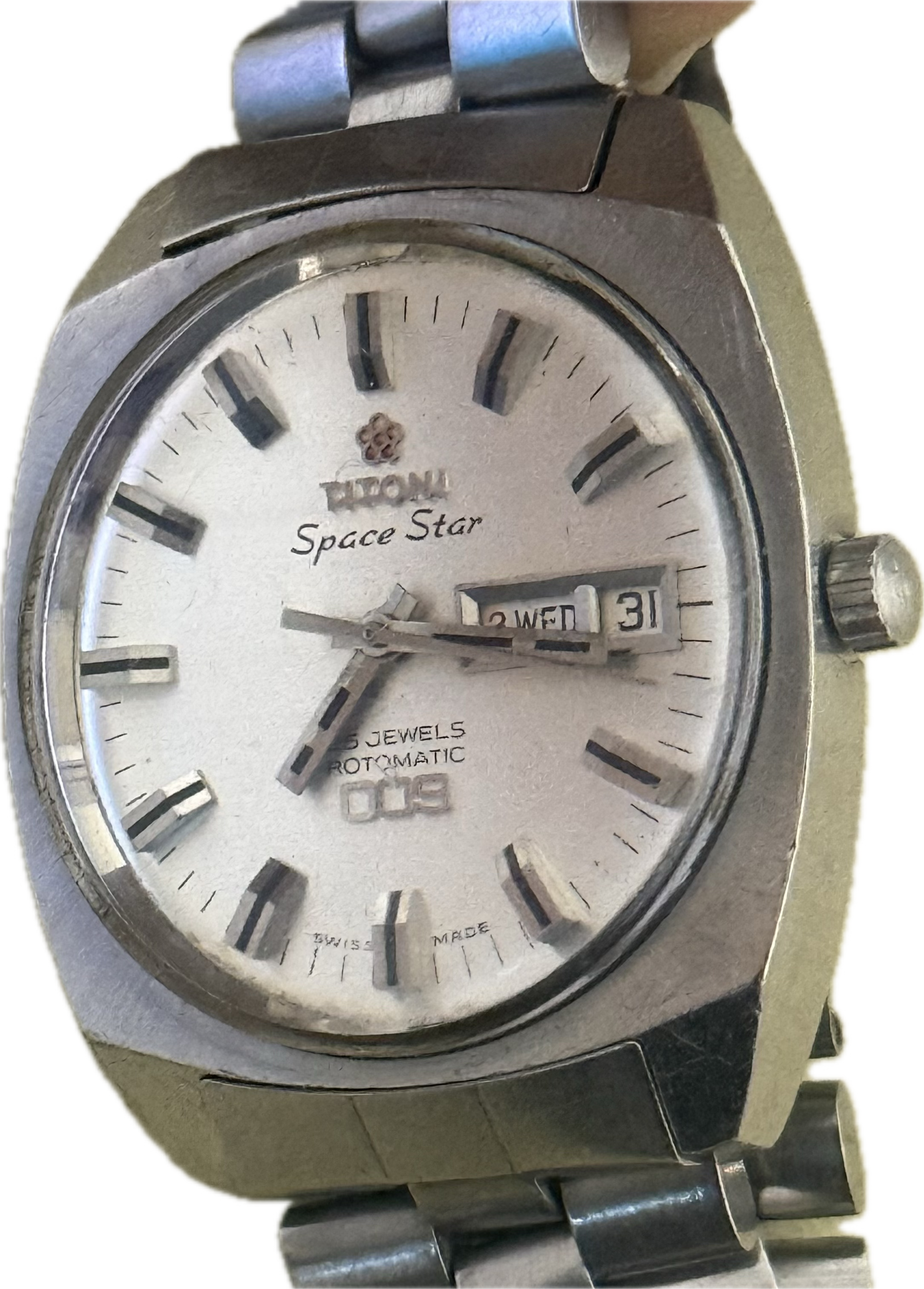 [70年代太空紅梅花] Vintage Titoni Space Star 009 太空之星｜經典全鋼鮑魚殼・瑞士 ETA 2836 高頻名機 (28,800 vph)・原裝一體式五珠鋼帶・立體紅梅花標誌