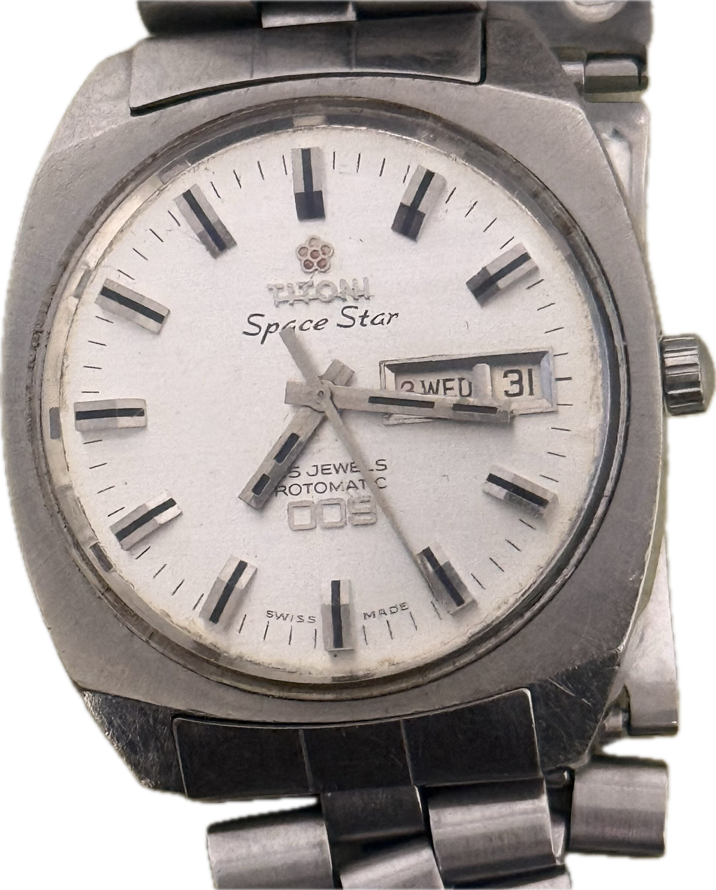 [70年代太空紅梅花] Vintage Titoni Space Star 009 太空之星｜經典全鋼鮑魚殼・瑞士 ETA 2836 高頻名機 (28,800 vph)・原裝一體式五珠鋼帶・立體紅梅花標誌