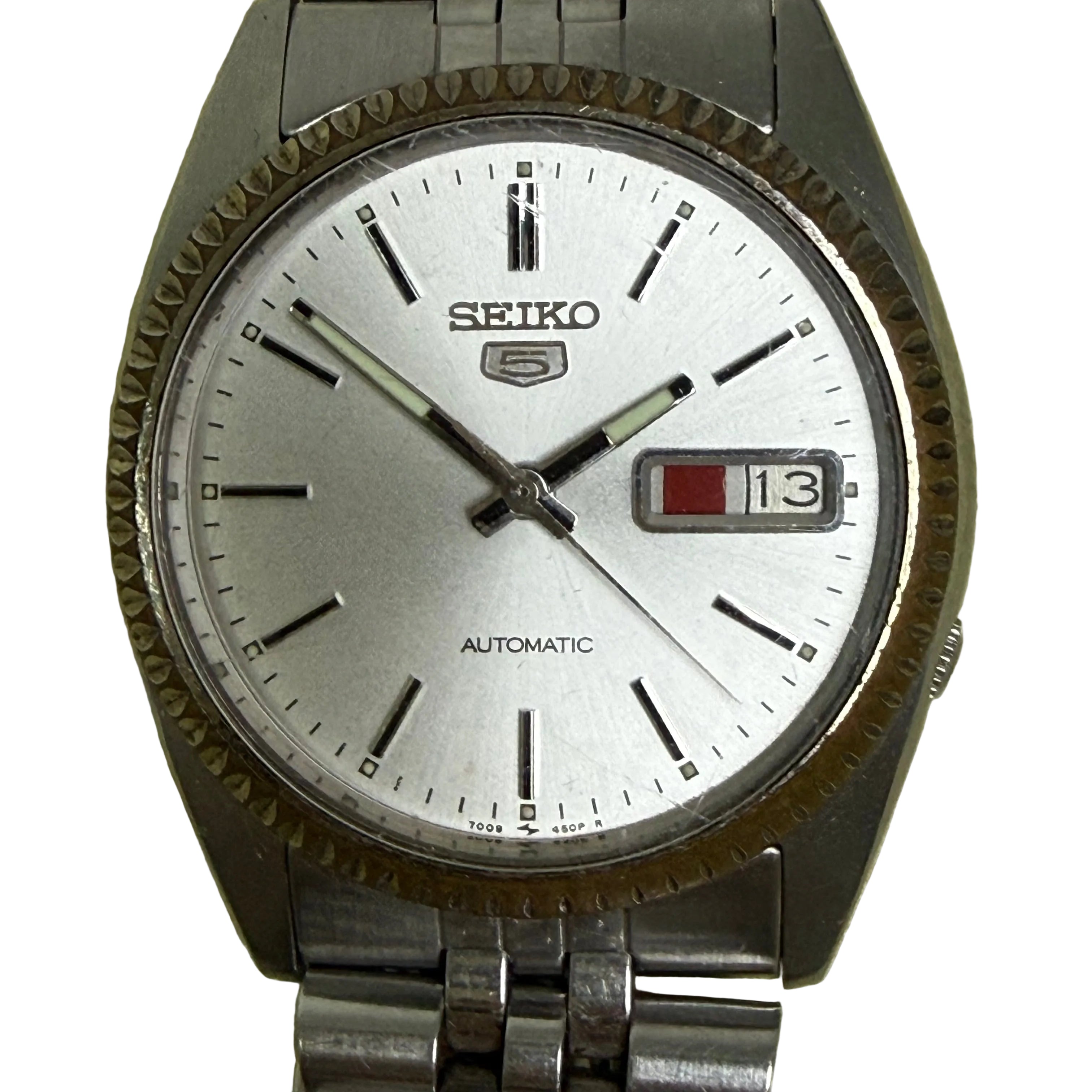 [少有狗牙圈] Vintage 1980s Seiko 5 7009-3110 五號雙曆鋼王 - 第二精工舍閃電心臟 Cal. 7009 / 相連雙曆窗 / 原裝五珠鋼帶 (手圍16.5cm)