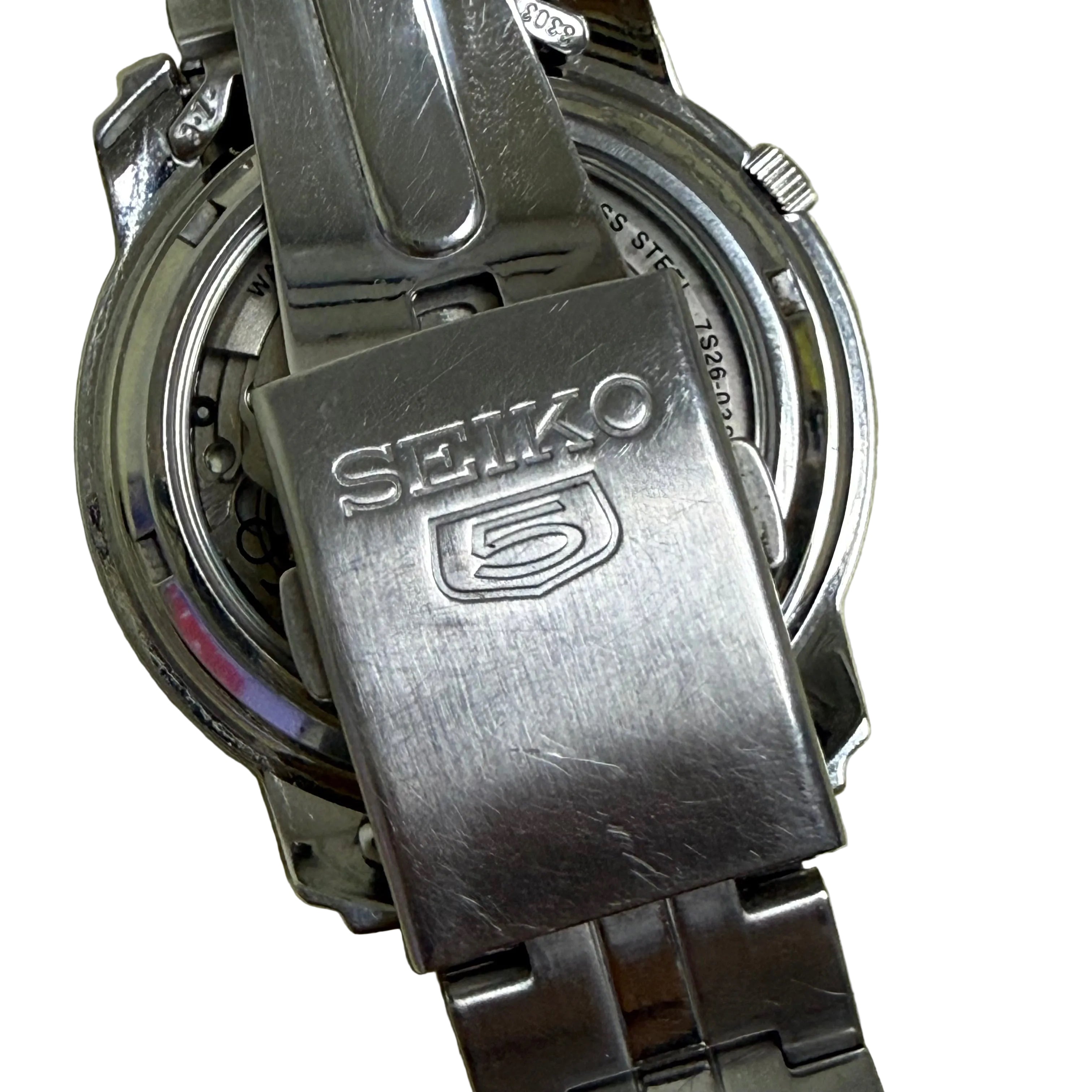 [黑軌道羅馬字] Seiko 5 經典五號自動雙曆鋼王 - 瑞士/英倫風黑軌道外圈 / 銀放射面 / 羅馬數字 6 & 12 / 原裝鋼帶 (手圍16.5cm)