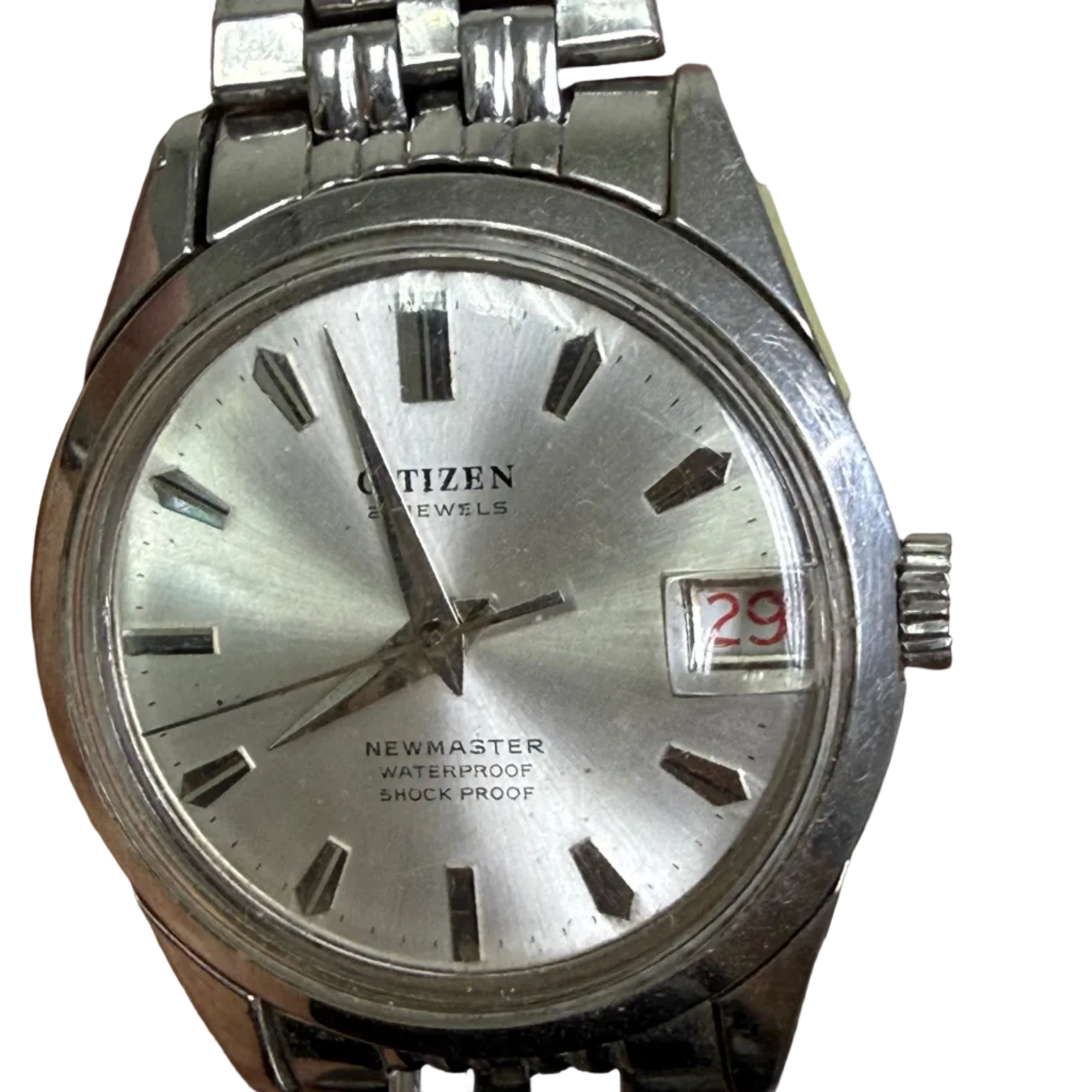 [復古手動上鏈] Vintage 1970s Citizen New Master 21 Jewels - 日本原裝 Cal. 1801 手動機芯 / 銀放射面 / 內放大鏡膠鏡 / 原裝 CTZ 霸的 &amp; 鋼帶 (15cm)