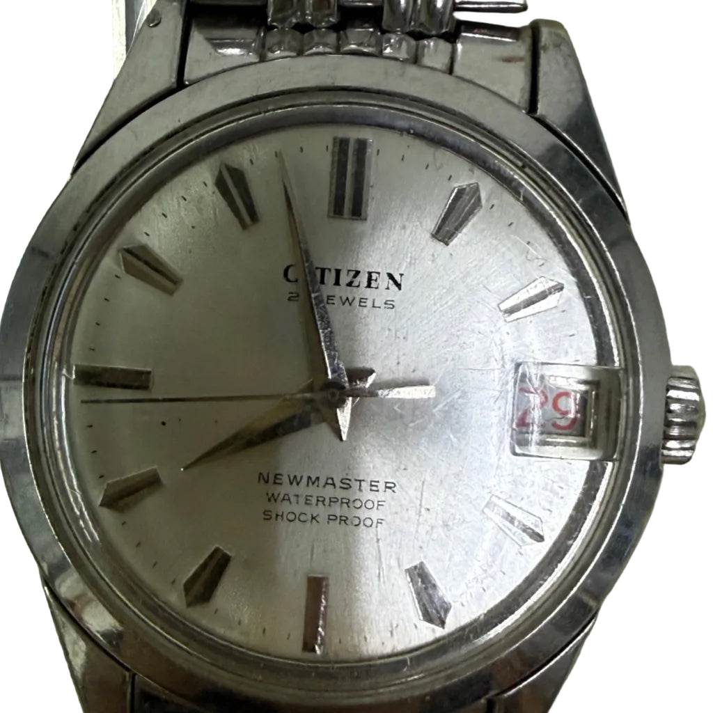 [復古手動上鏈] Vintage 1970s Citizen New Master 21 Jewels - 日本原裝 Cal. 1801 手動機芯 / 銀放射面 / 內放大鏡膠鏡 / 原裝 CTZ 霸的 &amp; 鋼帶 (15cm)