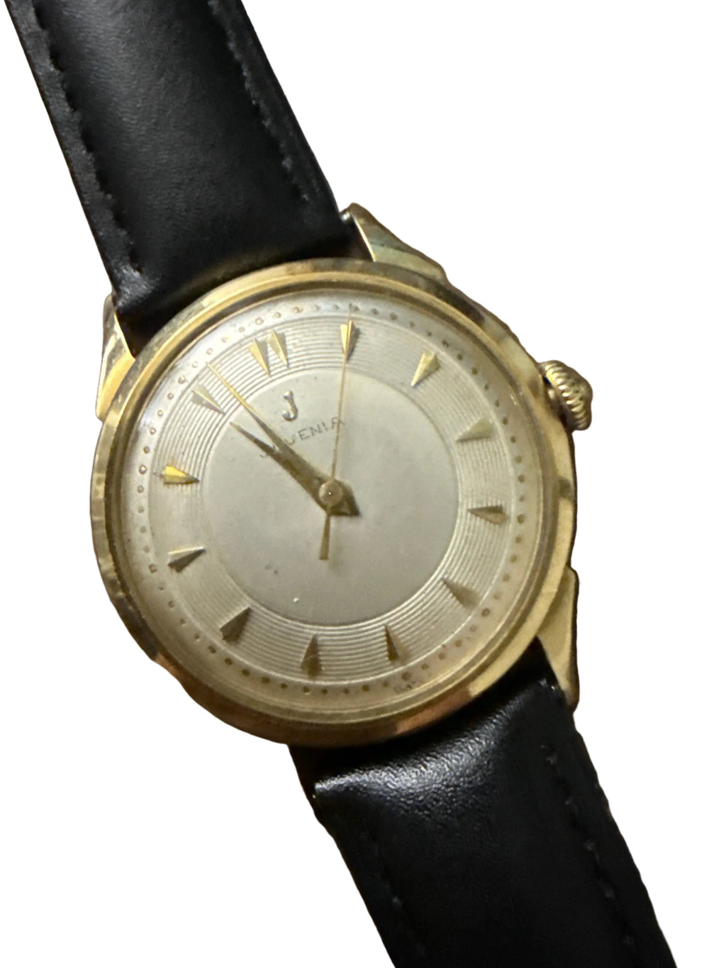 [14K全實黃金] 1950s Vintage Juvenia 尊皇頂級正裝錶｜雙層唱片紋面・金字塔立體字釘・瑞士 ETA 1080 珍珠紋打花名機 (配防磁內蓋)・原廠包金扣