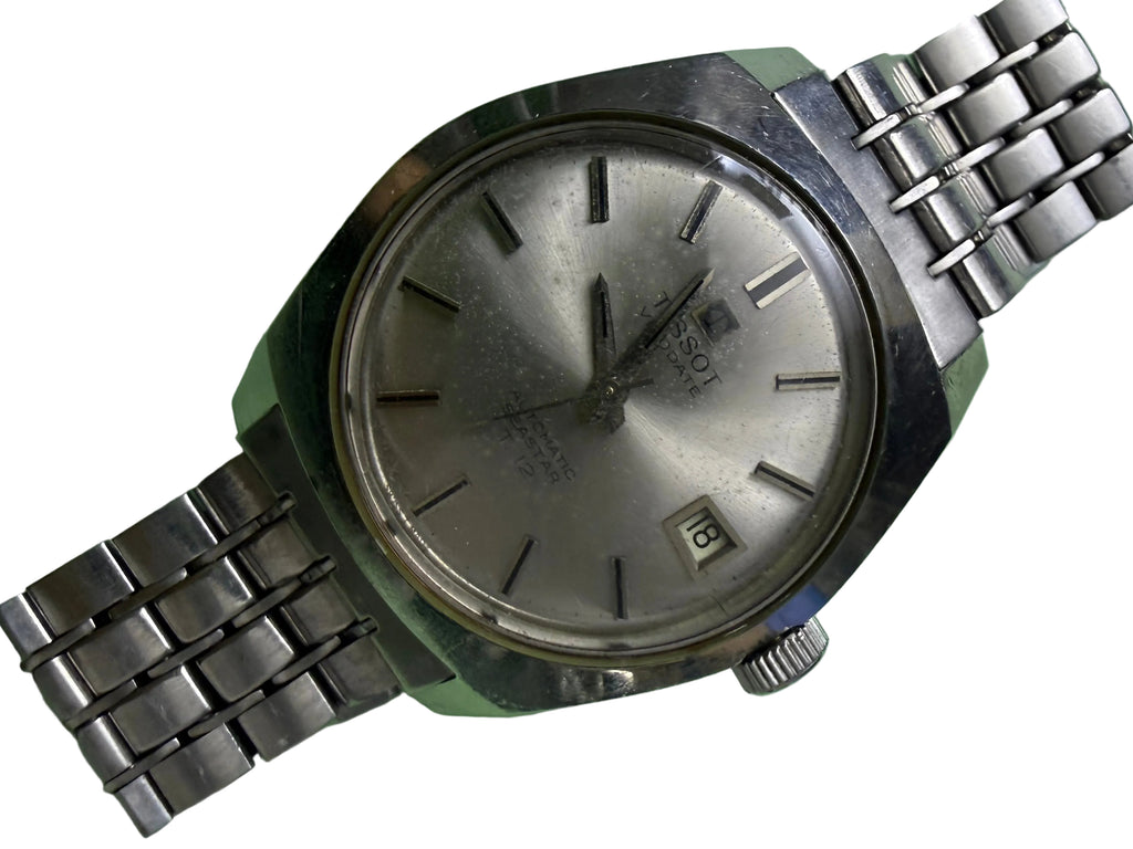 [已售出 SOLD OUT 典藏紀錄] 1960s 瑞士天梭 Tissot T12 鮑魚殼自動機械錶 - 原廠自產 Cal. 784-1 / 立體帆船浮雕底蓋 / 原裝四格磚仔履帶鋼帶 / 星塵氧化面
