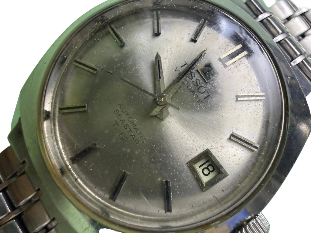 [已售出 SOLD OUT 典藏紀錄] 1960s 瑞士天梭 Tissot T12 鮑魚殼自動機械錶 - 原廠自產 Cal. 784-1 / 立體帆船浮雕底蓋 / 原裝四格磚仔履帶鋼帶 / 星塵氧化面
