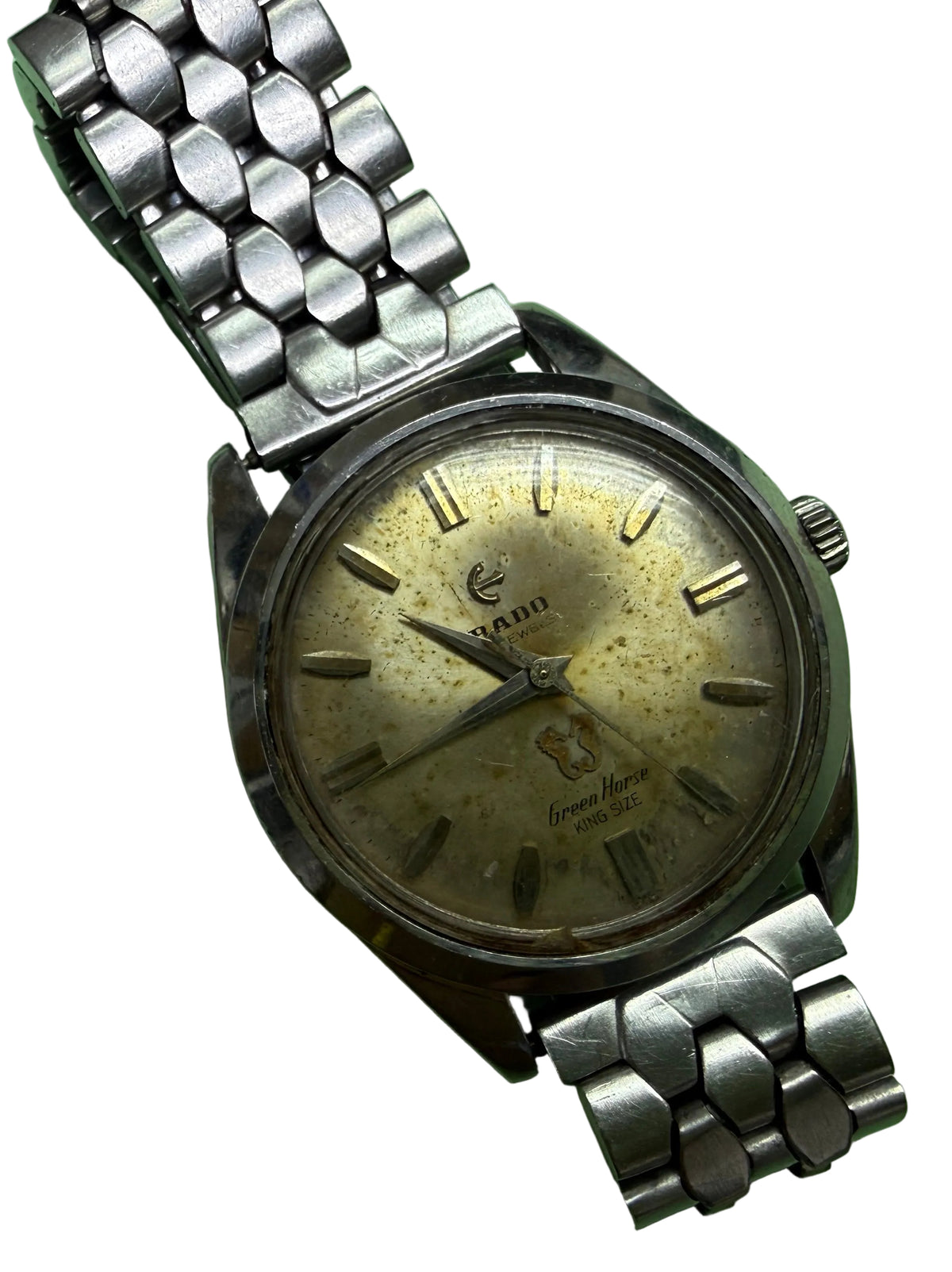 ⁠[熱帶發黃老面・長手圍] 1960s 瑞士雷達 Rado Green Horse 綠海馬手動機械錶 - 原廠 Cal. 1702 / 無曆大三針 / 附代用多珠鋼帶 18.5cm⁠