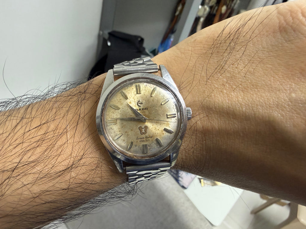 ⁠[熱帶發黃老面・長手圍] 1960s 瑞士雷達 Rado Green Horse 綠海馬手動機械錶 - 原廠 Cal. 1702 / 無曆大三針 / 附代用多珠鋼帶 18.5cm⁠