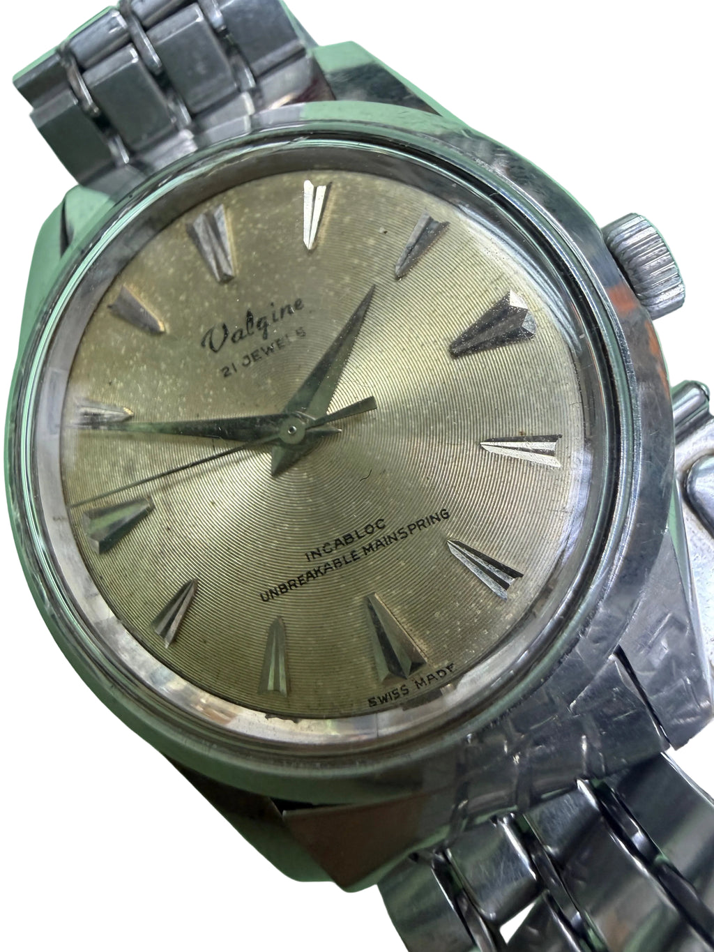 ⁠[松鼠金肚臍・唱片紋面] 1960s 瑞士 Valgine 手動機械錶 - RM母廠同源 / FHF 72 紅鋼芯 / 附 Bulova 五珠鋼帶 17.5cm⁠