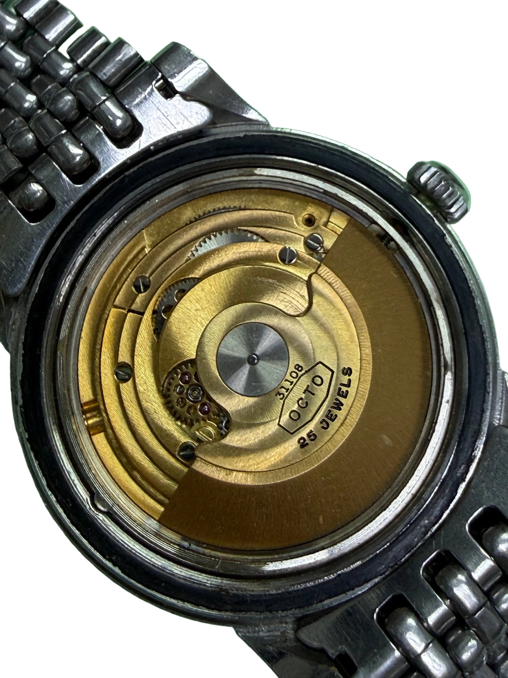 ⁠[罕見湖霸・唱片紋面] 1960s 瑞士 OCTO Lakemaster 25石自動機械錶 - 原廠 ETA 2451 / 無曆大三針 / 附五珠鋼帶⁠