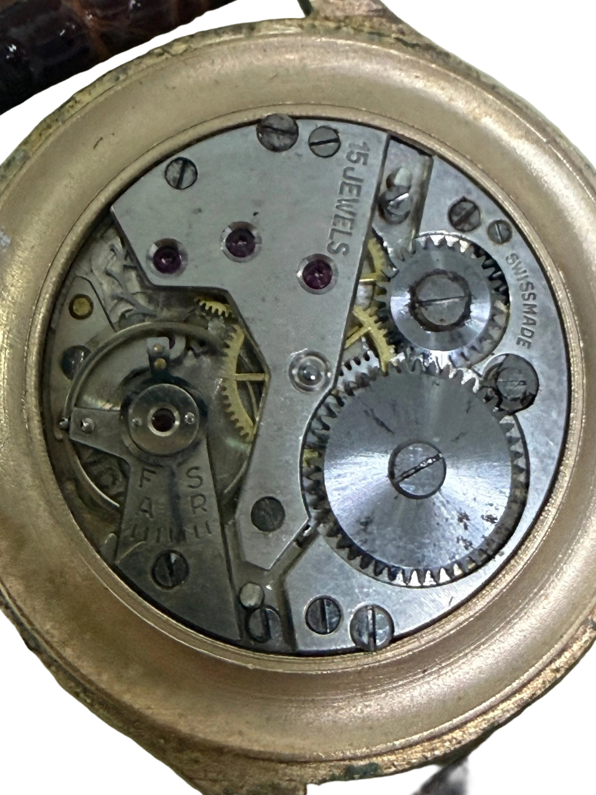 [40s 二戰軍風・烤藍鋼針] 瑞士 Pallas 早期小三針古董手動機械錶 - 螺絲石眼老芯 / 雙軌火車面 / 唱片小秒盤 / 厚包金 / HK$1200