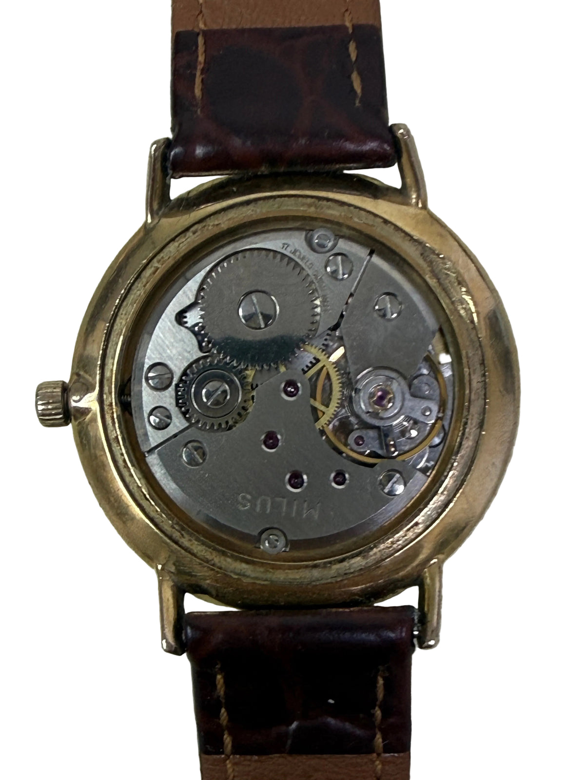 ⁠[極薄7mm・金黃布紋面] 1970s 瑞士美利時 MILUS 超薄手動機械錶 - Peseux Cal. 7040 / 經典鉛筆兩針 / 原裝包金把的 / HK$750⁠