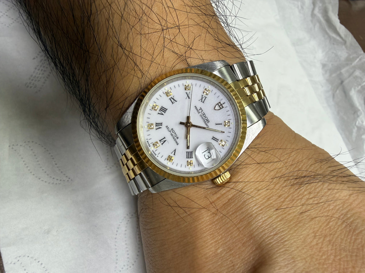 ⁠[今日重頭戲・勞底勞把] 1990s 帝舵 Tudor 74033 半金機械錶 - 18K金狗牙圈 / 原裝勞力士皇冠把&底蓋 / 白面羅馬10包石 / 齊原裝五珠包金帶 / 偏振0.0ms / HK$9,800⁠