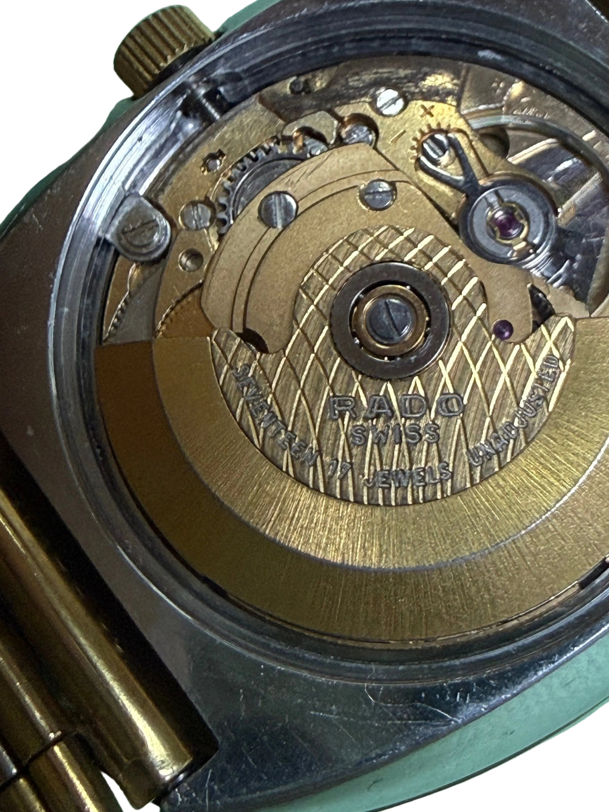 ⁠【經典垂直雙曆・黑沙金鑽】瑞士雷達 Rado DiaStar 鎢鋼金殼 早期 ETA 2836-1 鍍金機芯 原裝金鋼帶 35mm⁠