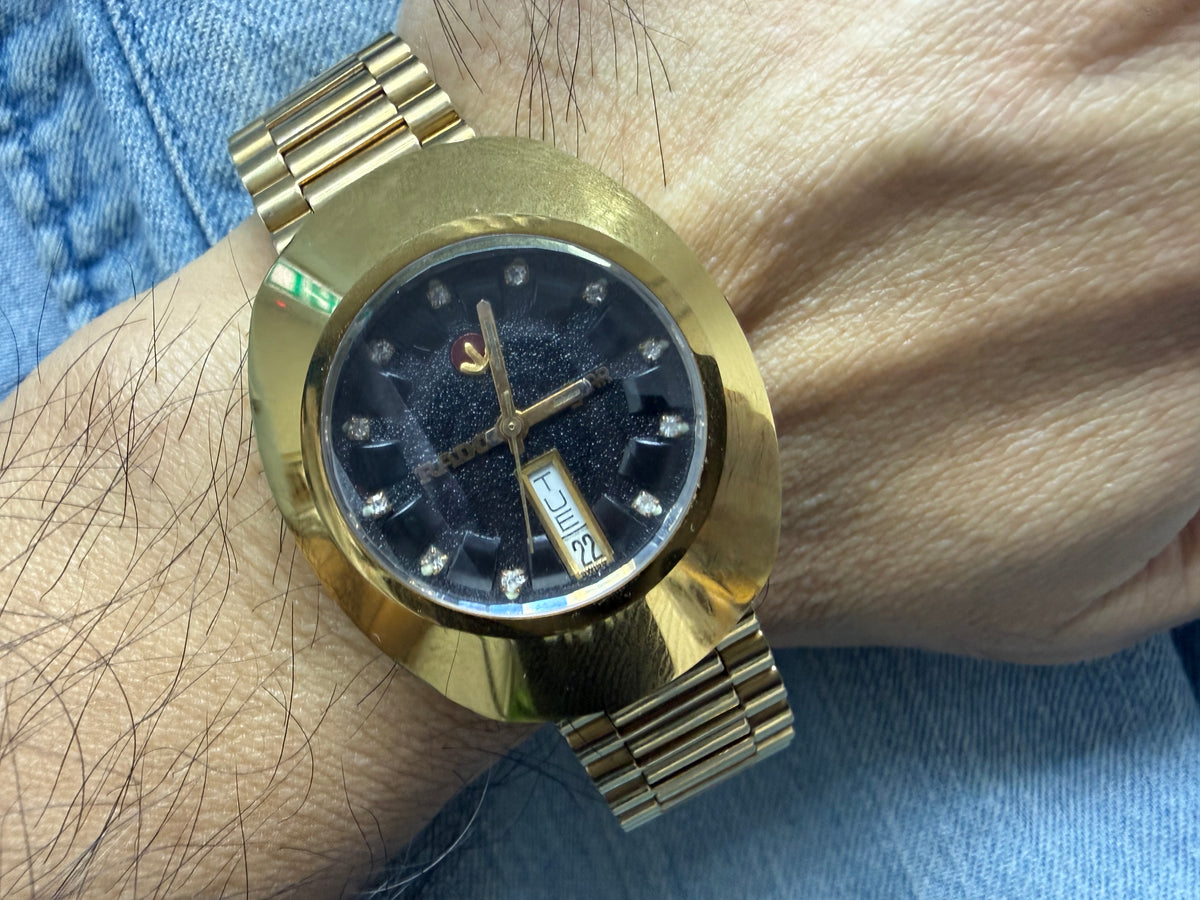 ⁠【經典垂直雙曆・黑沙金鑽】瑞士雷達 Rado DiaStar 鎢鋼金殼 早期 ETA 2836-1 鍍金機芯 原裝金鋼帶 35mm⁠