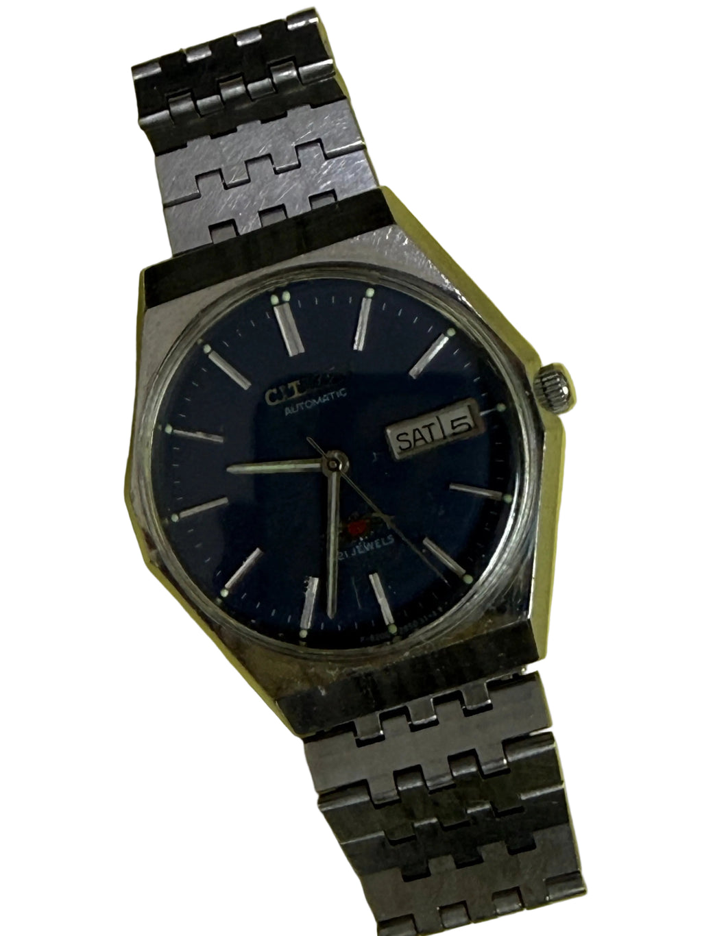 Citizen Eagle 7 星辰飛鷹 1970年代 八角形錶殼 藍面紅心 原廠 8200A 自動機芯 坦克帶 日本中古機械錶⁠
