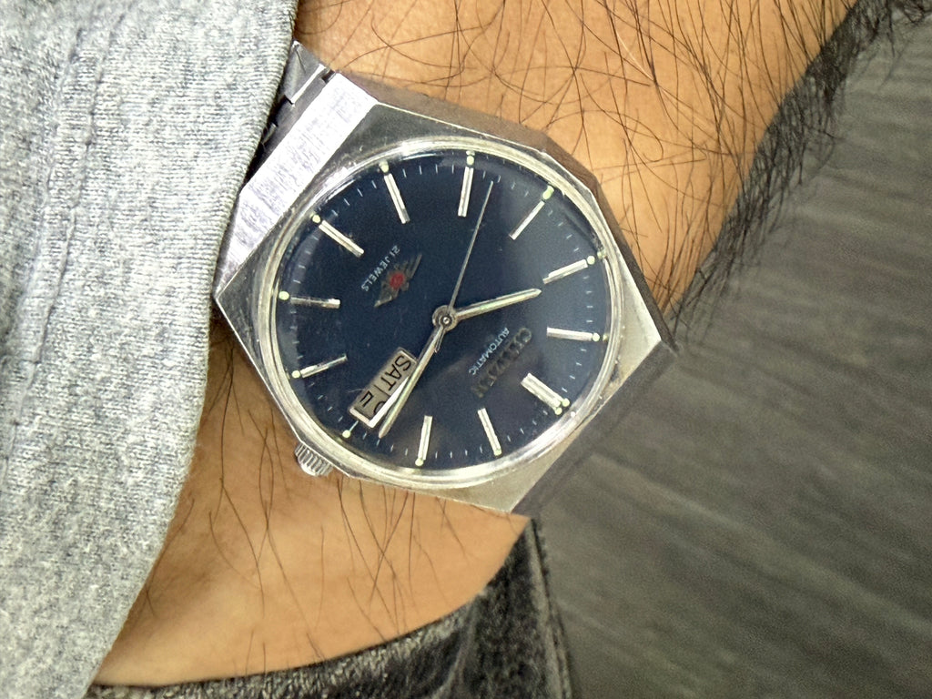 Citizen Eagle 7 星辰飛鷹 1970年代 八角形錶殼 藍面紅心 原廠 8200A 自動機芯 坦克帶 日本中古機械錶⁠