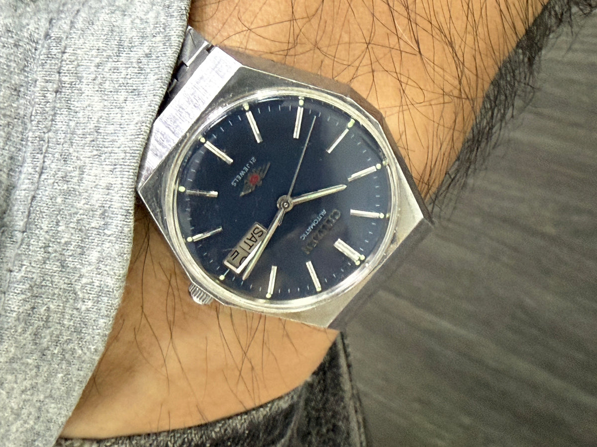 Citizen Eagle 7 星辰飛鷹 1970年代 八角形錶殼 藍面紅心 原廠 8200A 自動機芯 坦克帶 日本中古機械錶⁠