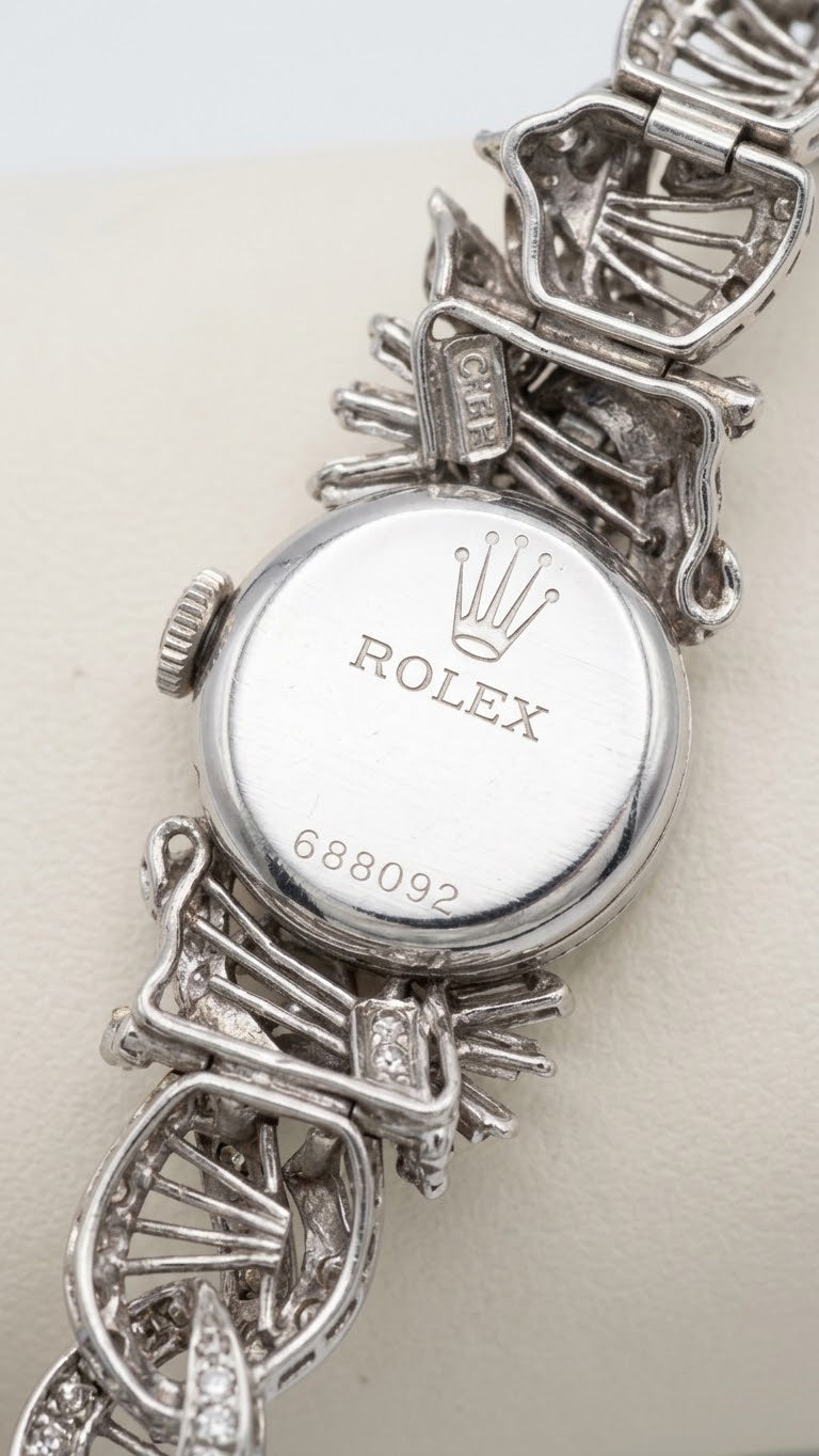 ⁠【周大福手工訂製全鑽手鐲】1960s 勞力士 Rolex Precision 18K白金晚裝腕錶 24粒天然美鑽圈 CTF梯方鑽藤蔓手鐲 (總重21.93g / 總長16cm) 瑞士原廠手動名芯⁠