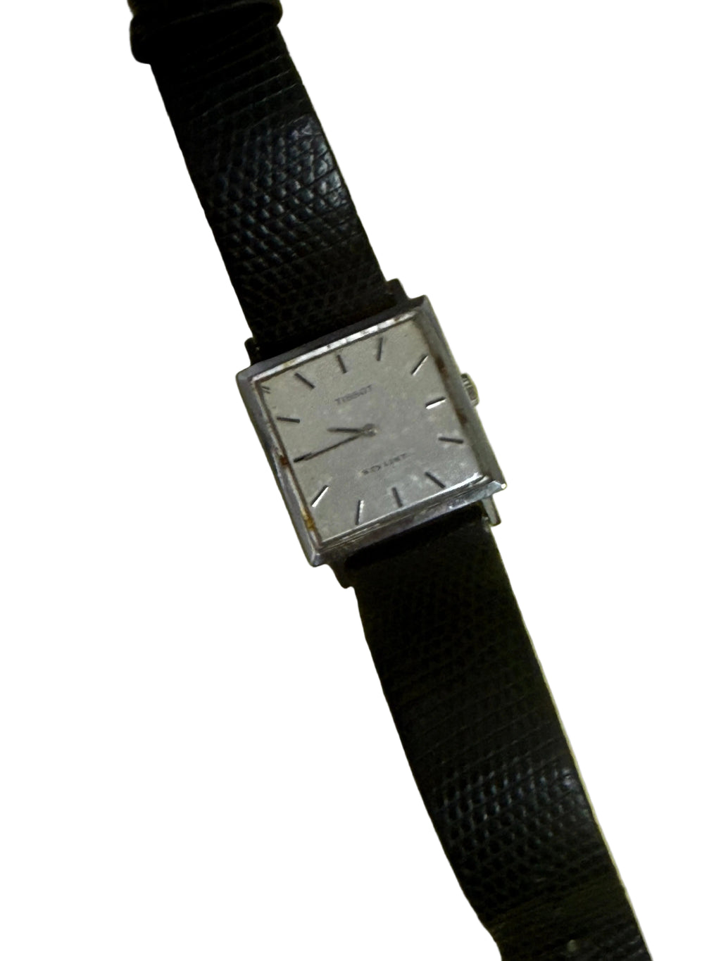 ⁠【極致7mm超薄・自產Cal.709-2名芯】1970s 瑞士天梭 Tissot Stylist 正裝包浩斯方形手上鏈腕錶 27mm 原裝T標把的 原配黑色蜥蜴皮帶