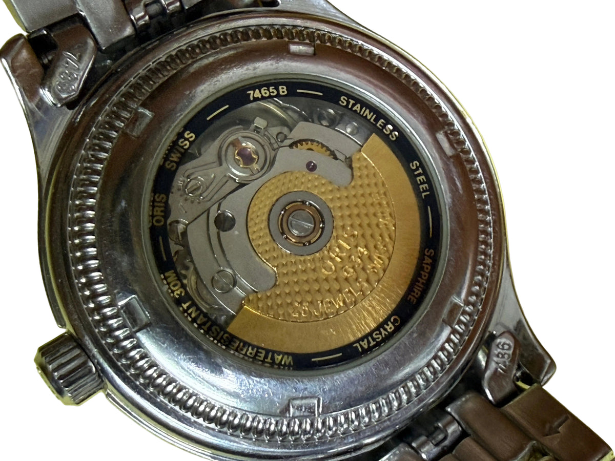 ⁠【打大佬全檢修復・擺幅破300°猛態】瑞士豪利時 ORIS 指針式日曆自動機械腕錶 35.5mm 錢幣圈 黑面紅月雙透晶鏡 原裝鋼帶⁠